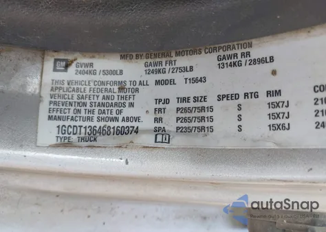 2006 Chevrolet Colorado Lt из США, поврежденный, VIN 1GCDT136468160374